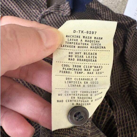 Vintage Ermenegildo Zegna Brown Patterened Knit Pullover Navy Collar Accent ~L - Picture 7 of 7